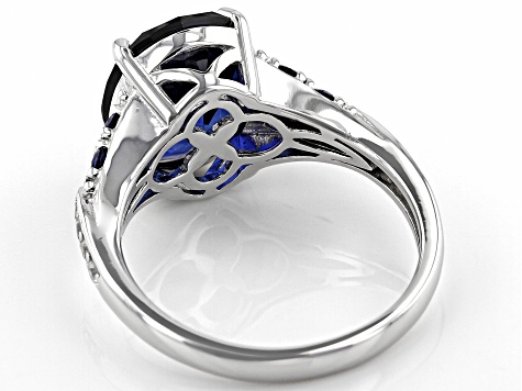 ゆい Blue Lab Created Sapphire Rhodium Over Silver Ring 6.25ctw