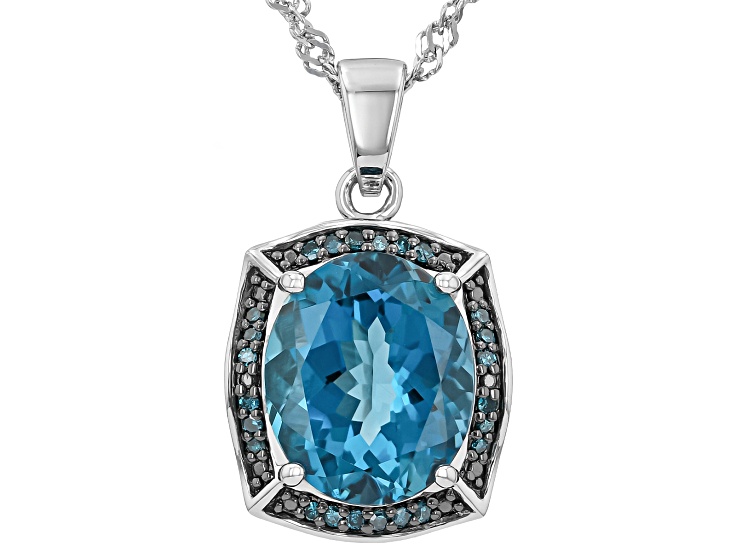 London Blue Topaz Rhodium Over Sterling Silver Pendant with Chain 5 ...