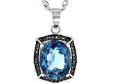 London Blue Topaz Rhodium Over Sterling Silver Pendant with Chain 5.19ctw
