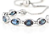 Blue lab created alexandrite rhodium over silver bolo bracelet 2.98ctw