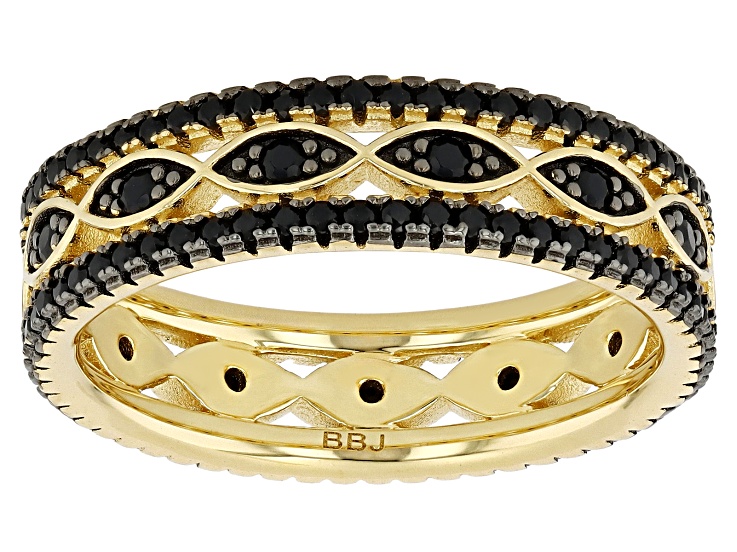 Black spinel 18k yellow gold over sterling silver ring 0.78ctw