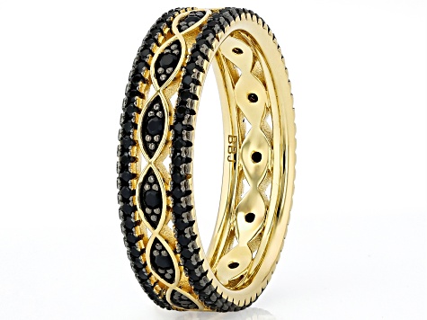 Black spinel 18k yellow gold over sterling silver ring 0.78ctw