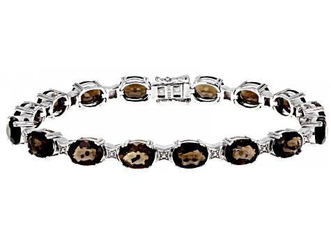 Brown Smoky Quartz Rhodium Over Sterling Silver Bracelet 16.58ctw