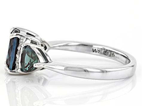 Blue Lab Created Alexandrite Rhodium Over Silver Ring 2.76ctw