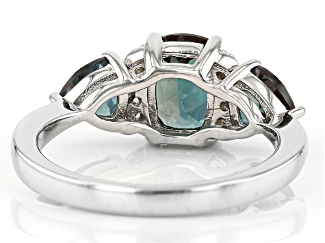 Blue Lab Created Alexandrite Rhodium Over Silver Ring 2.76ctw