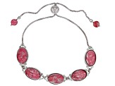 Pink Thulite Rhodium Over Silver Bolo Bracelet