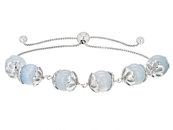 Picture of Blue Aquamarine Rhodium Over Sterling Silver Bolo Bracelet