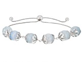 Blue Dreamy Aquamarine Rhodium Over Sterling Silver Bolo Bracelet