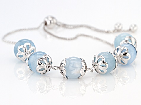 Blue Dreamy Aquamarine Rhodium Over Sterling Silver Bolo Bracelet