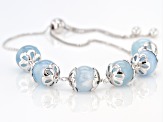 Blue Dreamy Aquamarine Rhodium Over Sterling Silver Bolo Bracelet