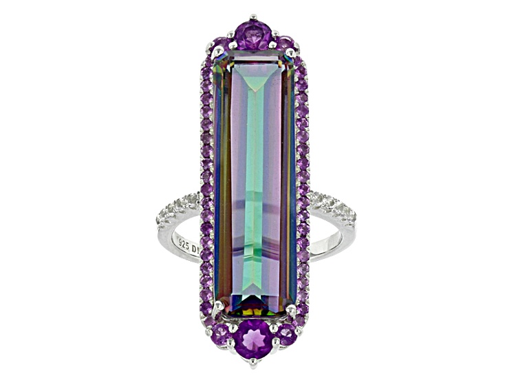 Multi-Color Quartz Rhodium Over Sterling Silver Ring 10.39