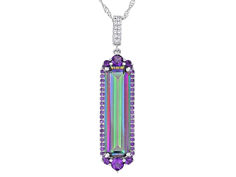 Multi-Color Quartz Rhodium Over Sterling Silver Pendant With Chain 10.33ctw