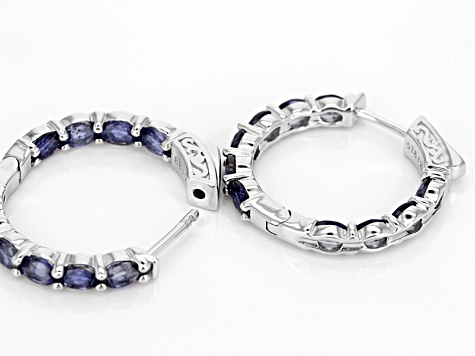 Blue Iolite Rhodium Over Sterling Silver in/Out Hoop Earrings 2.55ctw