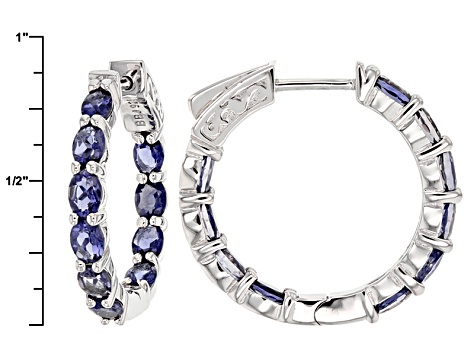 Blue Iolite Rhodium Over Sterling Silver in/Out Hoop Earrings 2.55ctw