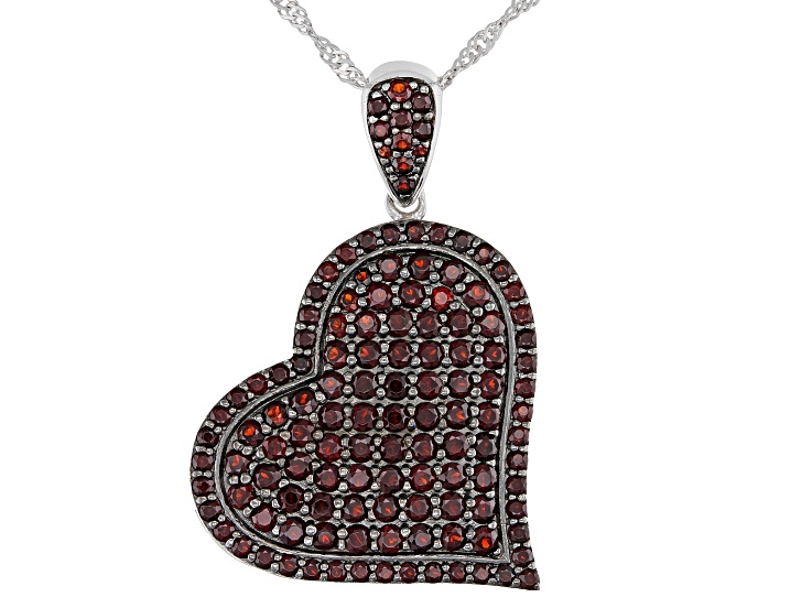Red Garnet Rhodium Over Sterling Silver Heart Pendant With Chain