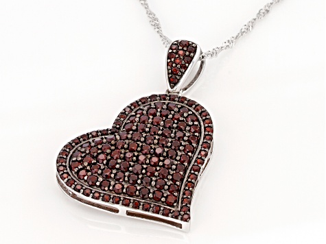 Red Garnet Rhodium Over Sterling Silver Heart Pendant With Chain 3.70ctw