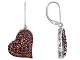 Red Garnet Rhodium Over Sterling Silver Heart Earrings 2.72ctw