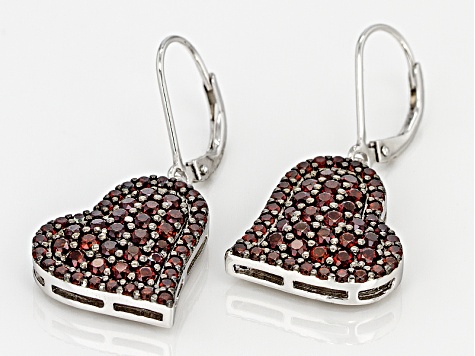 Red Garnet Rhodium Over Sterling Silver Heart Earrings 2.72ctw