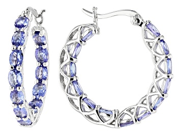 Picture of Blue Tanzanite Rhodium Over Sterling Silver Hoop Earrings 3.60ctw