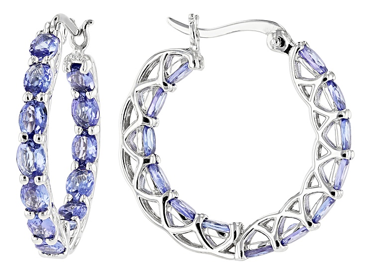 Blue Tanzanite Rhodium Over Sterling Silver Hoop Earrings 3.60ctw