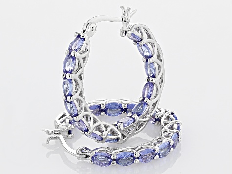 Blue Tanzanite Rhodium Over Sterling Silver Hoop Earrings 3.60ctw