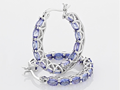 Blue Tanzanite Rhodium Over Sterling Silver Hoop Earrings 3.60ctw 