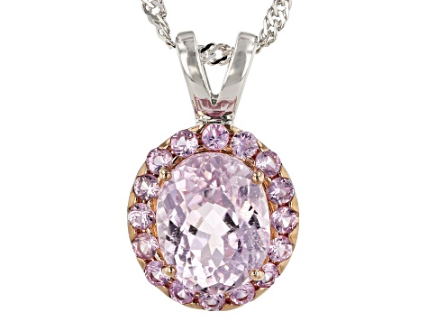 Pink Kunzite Rhodium Over Sterling Silver Pendant With Chain 3.28ctw