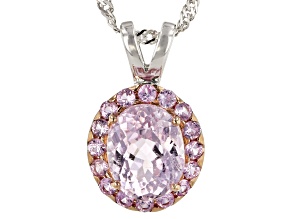 Pink Kunzite Rhodium Over Sterling Silver Pendant With Chain 3.28ctw