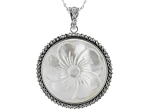 White Mother-Of-Pearl Rhodium Over Sterling Silver Enhancer With Chain ...