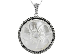 White Mother-Of-Pearl Rhodium Over Sterling Silver Enhancer With Chain