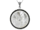 White Mother-Of-Pearl Rhodium Over Sterling Silver Enhancer With Chain