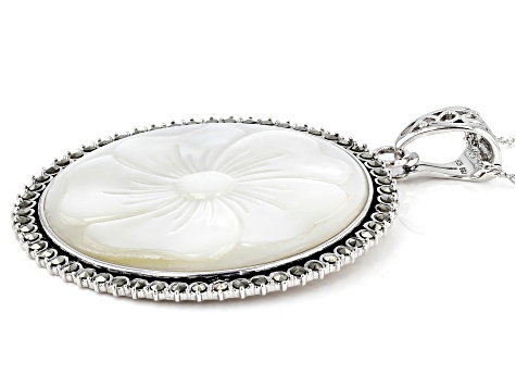 White Mother-Of-Pearl Rhodium Over Sterling Silver Enhancer With Chain