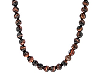 Mahogany Tigers Eye Rhodium Over Sterling Silver Bead Necklace