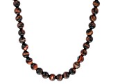 Mahogany Tigers Eye Rhodium Over Sterling Silver Bead Necklace