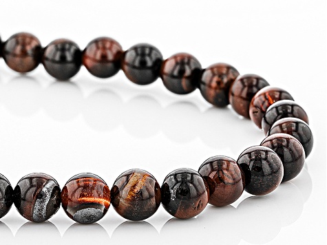 Mahogany Tigers Eye Rhodium Over Sterling Silver Bead Necklace