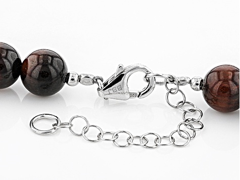 Mahogany Tigers Eye Rhodium Over Sterling Silver Bead Necklace