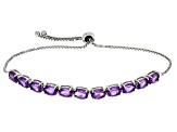Purple African Amethyst Rhodium Over Sterling Silver Adjustable Bracelet 7.70ctw