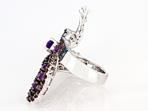 Multi-Gem Rhodium Over Sterling Silver Peacock Ring 2.17ctw