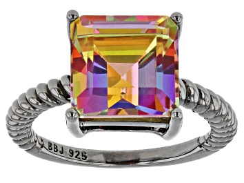 Picture of Multi Color Quartz Rhodium Over Sterling Silver Solitaire Ring 4.00ctw