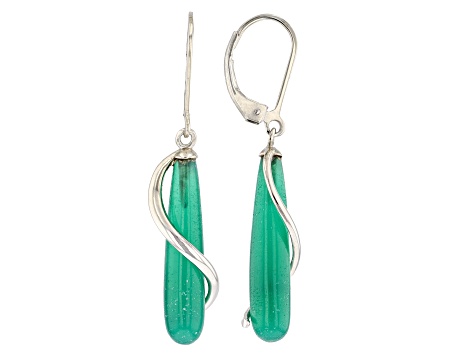 Green Onyx Rhodium Over Sterling Silver Dangle Earrings