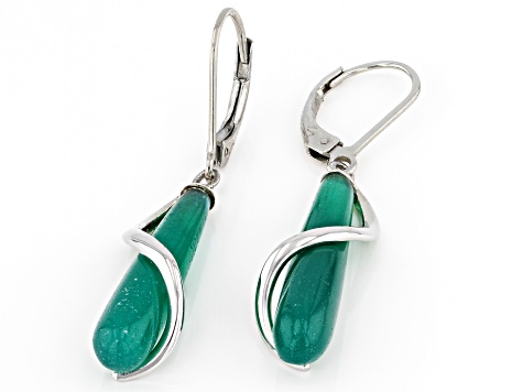 Green Onyx Rhodium Over Sterling Silver Dangle Earrings