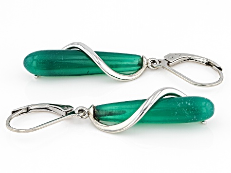 Green Onyx Rhodium Over Sterling Silver Dangle Earrings