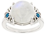 Rainbow Moonstone Rhodium Over Sterling Silver Ring .06ctw