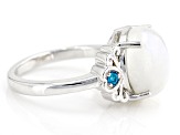 Rainbow Moonstone Rhodium Over Sterling Silver Ring .06ctw