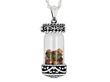 Picture of Mustard Seeds With Multi-Gemstone Sterling Silver Prayer Box Pendant With Chain 5.00ctw