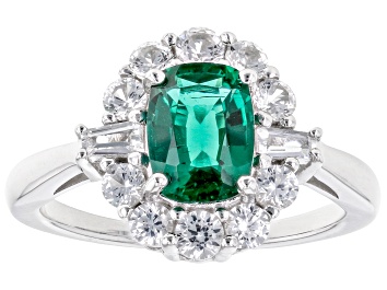 Picture of Green Lab Created Emerald Rhodium Over Silver Ring 2.06ctw