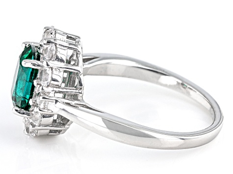 Green Lab Created Emerald Rhodium Over Silver Ring 2.06ctw