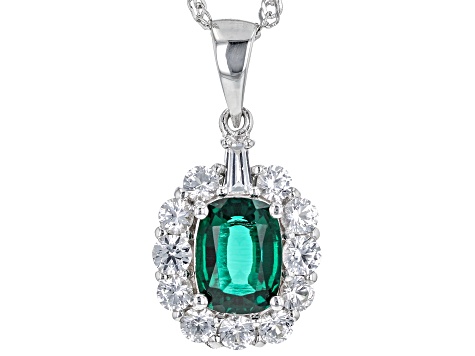Green Lab Created Emerald Rhodium Over Silver Pendant With Chain 2.05ctw