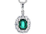 Green Lab Created Emerald Rhodium Over Silver Pendant With Chain 2.05ctw