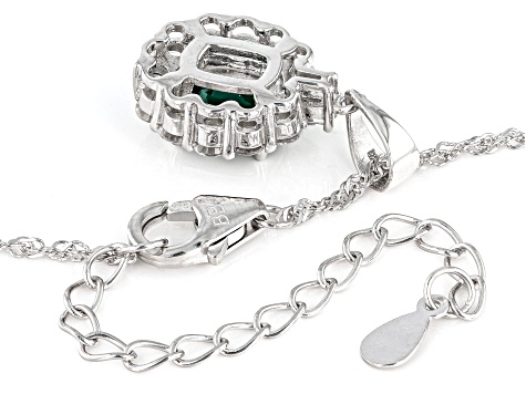 Green Lab Created Emerald Rhodium Over Silver Pendant With Chain 2.05ctw